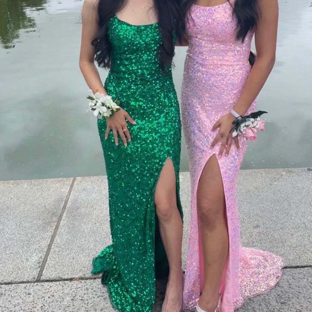 Primavera Couture Green Sequin Maxi Prom Dress